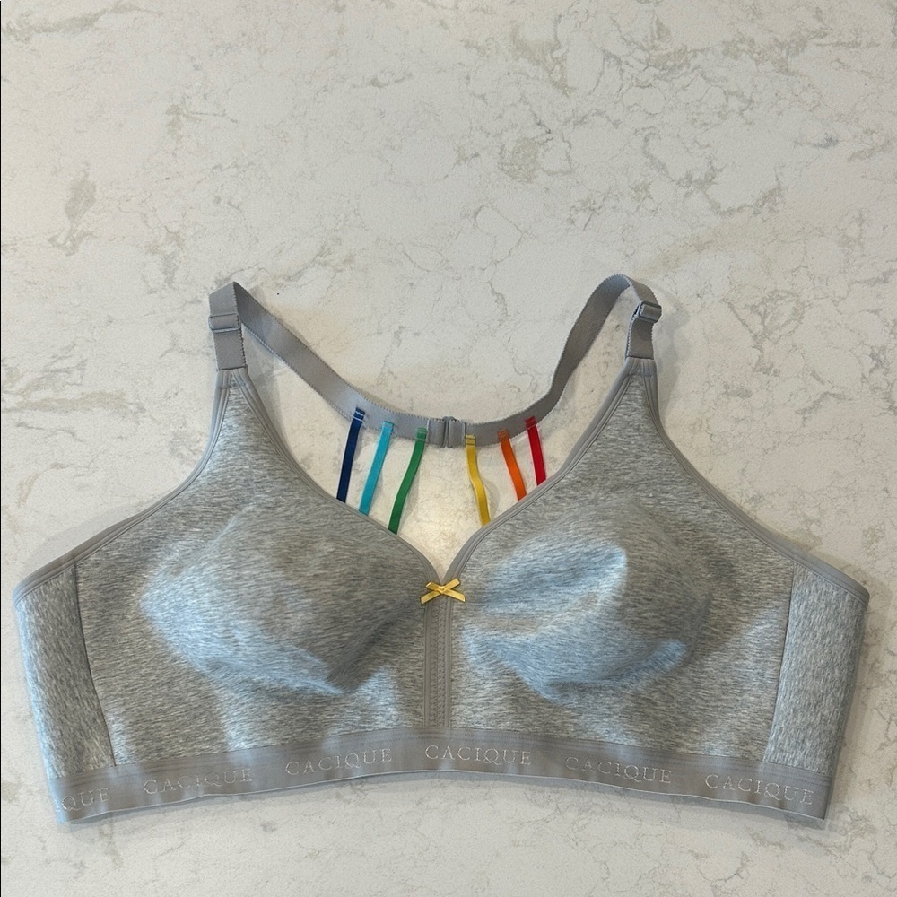 Cacique Cotton‎ Unlined No-Wire Full Coverage Bra With Rainbow Strappy Back 52DD